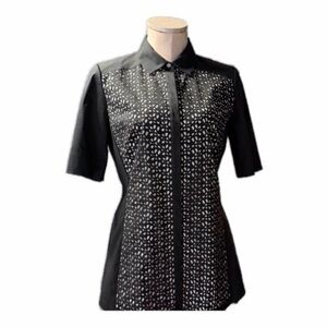 Lafayette 148 New York Black and White Button Down Shirt size 6 Neiman Marcus